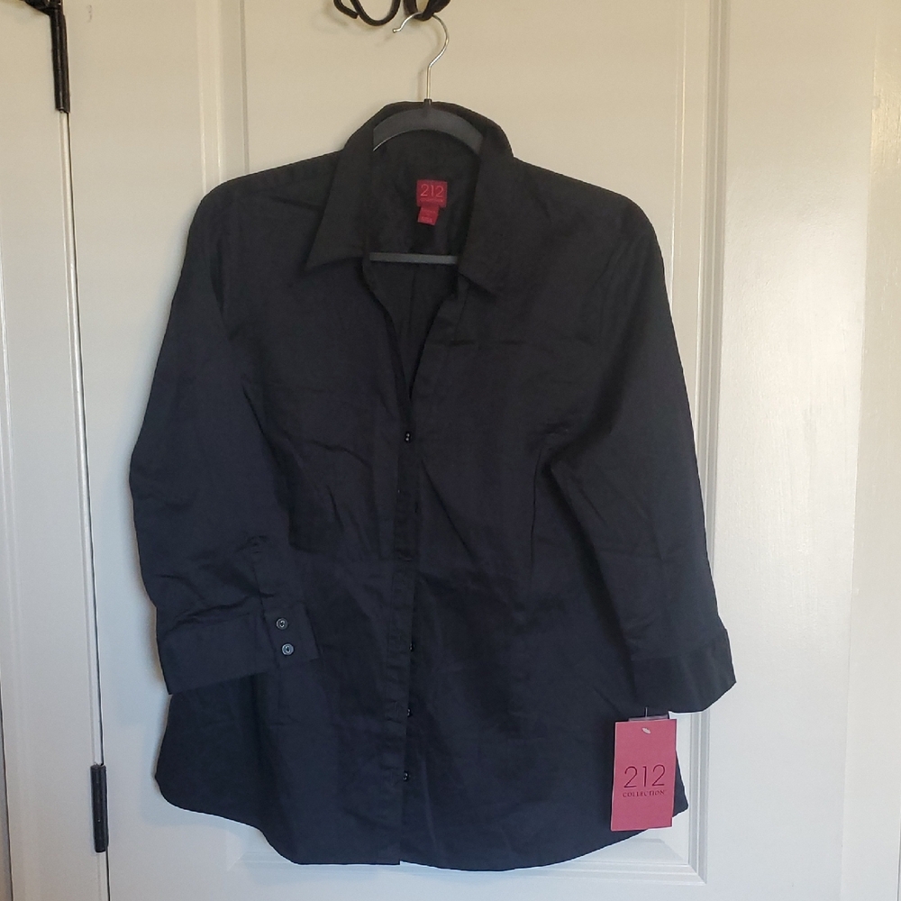 212 Collection Black Button-down Blouse NWT